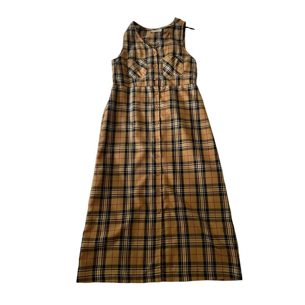 Vintage Erika Studio Retro Brown Plaid Checkered Size Small Dress